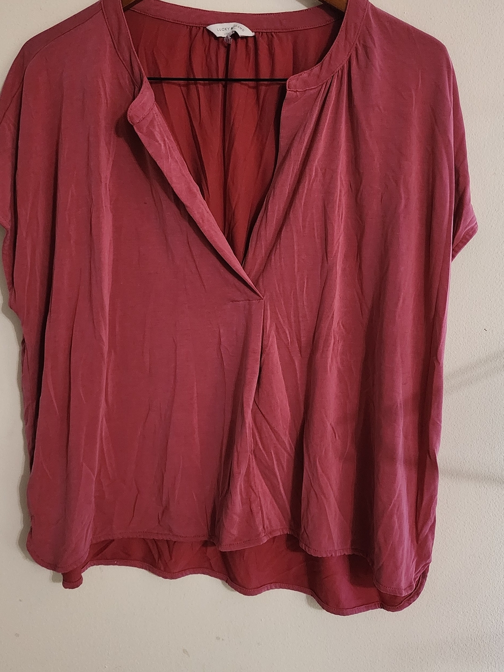 Lucky Brand Mauve Pink Short Sleeve V-Neck Blouse Size L